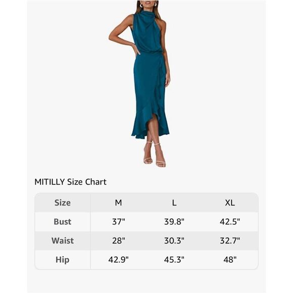 NEW Satin Sleeveless Mock Neck Wrap Mermaid Hem Maxi Dress XL - Picture 7 of 8